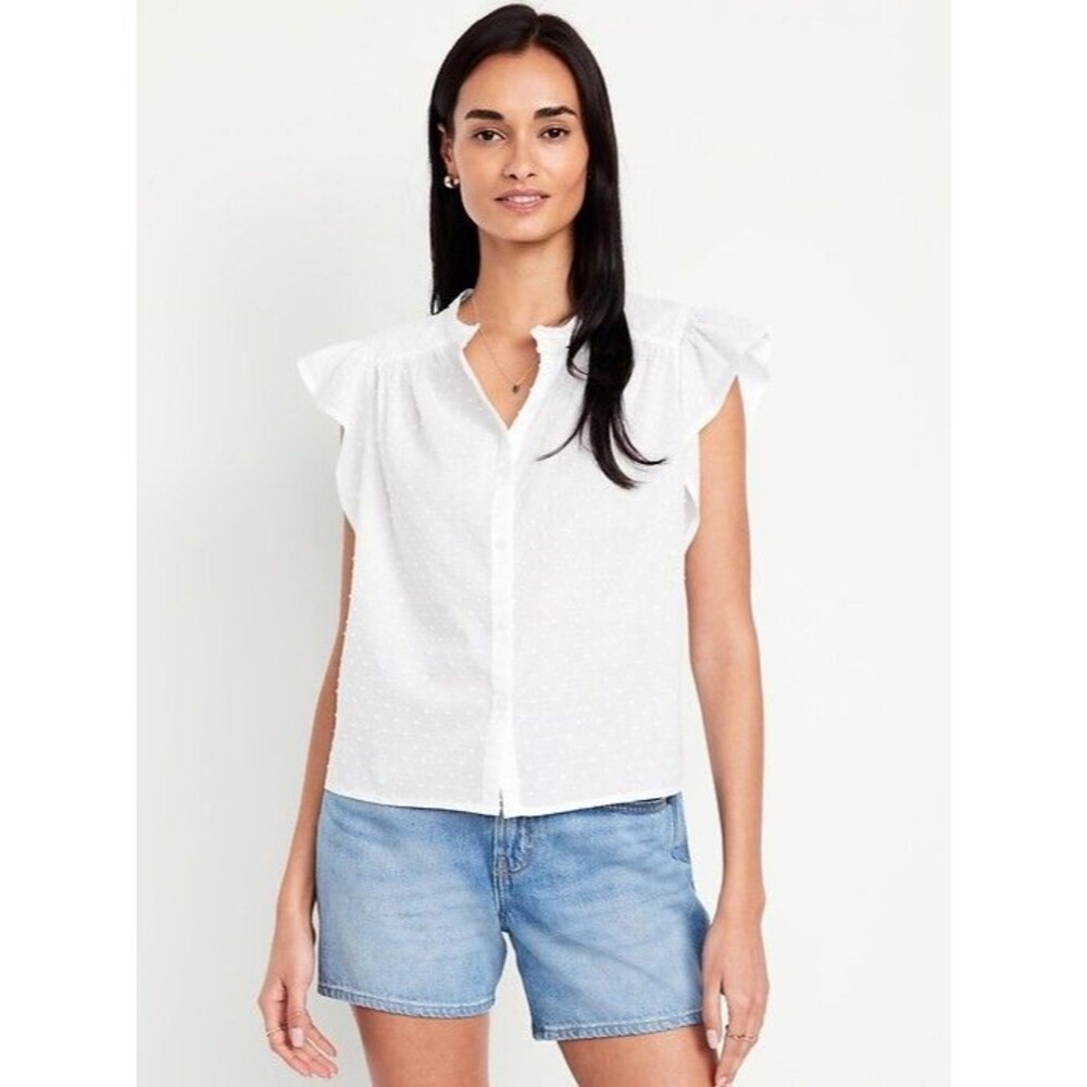 Old Navy Swiss Dot Ruffle Sleeve Cotton Blouse Womens small white Cottagecore